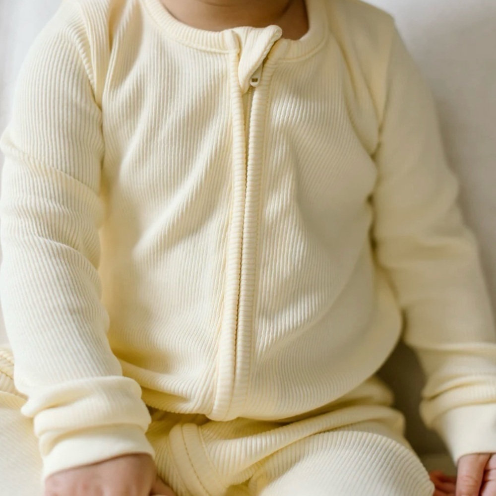 Old Navy Ribbed Zip Up Footed Onesie - Golden Straw
